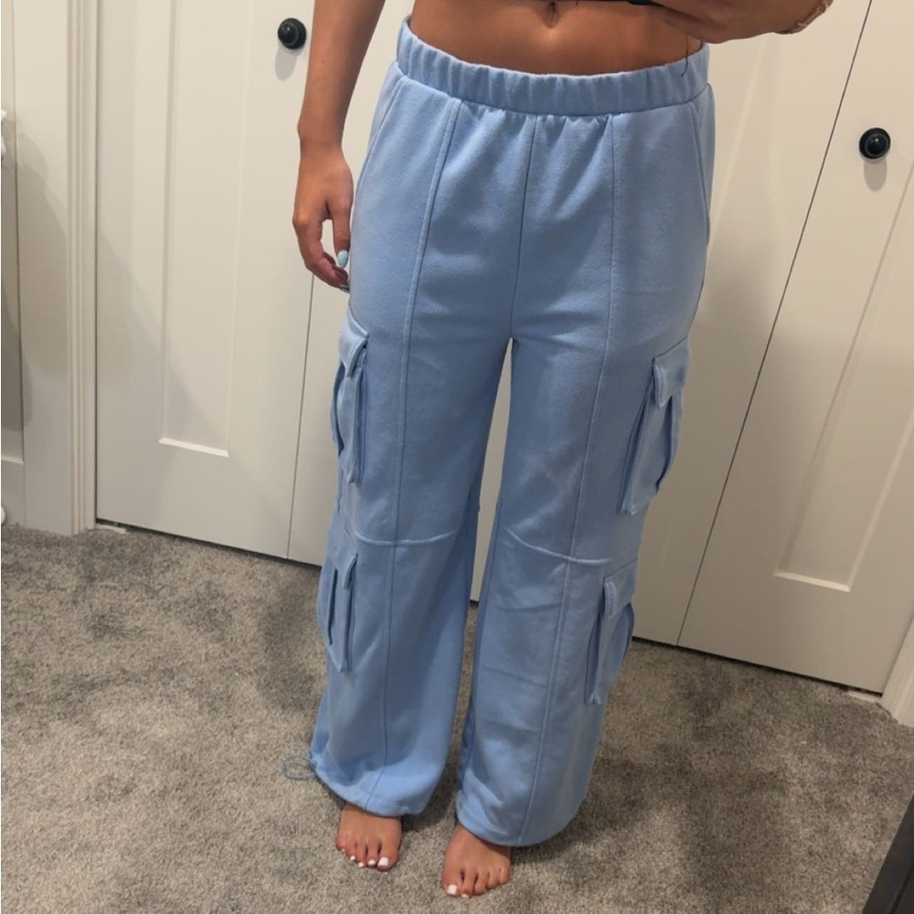 Sky Blue Women's Wide Leg Cargo Pants